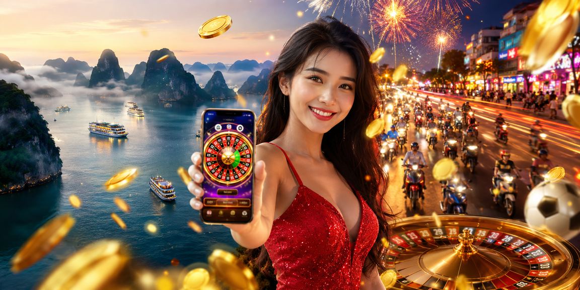 Màn hình roulette neon lung linh tại Vịnh Hạ Long về đêm